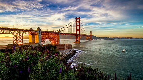 サンフランシスコ、ゴールデンゲートブリッジ、ゴールデンゲート、橋、水、都市、 HDデスクトップの壁紙 HD wallpaper