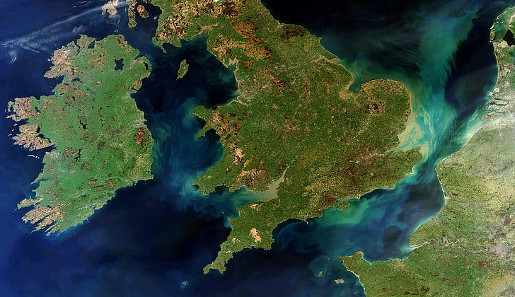 carte, Angleterre, Irlande, Pays de Galles, photo satellite, Fond d'écran HD