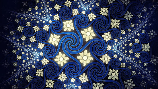 lukisan abstrak biru dan putih, abstrak, fraktal, spiral, Wallpaper HD HD wallpaper
