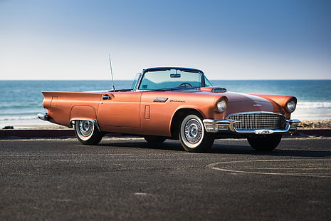 ビンテージオレンジコンバーチブル車、車両、1957フォードサンダーバードスペシャル、フォードサンダーバード、車、オールドタイマー、 HDデスクトップの壁紙 HD wallpaper
