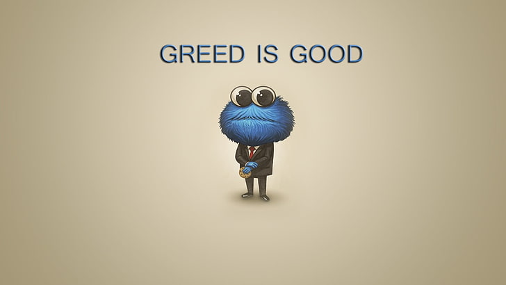 keserakahan adalah teks yang bagus, Cookie Monster, Keserakahan, minimalis, tipografi, latar belakang sederhana, Wallpaper HD
