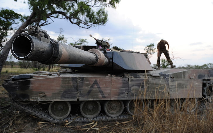 tank, closeup, blurred, M1 Abrams, HD wallpaper