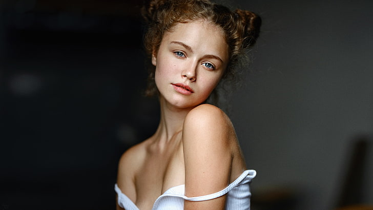 portret, kobiety, modelka, twarz, odkryte ramiona, Georgy Chernyadyev, Alina Zaslavskaya, Tapety HD