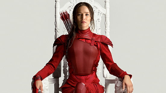 women's wearing red suit, movies, The Hunger Games: Mockingjay - Part 2, celebrity, Jennifer Lawrence, Photoshop, HD wallpaper HD wallpaper