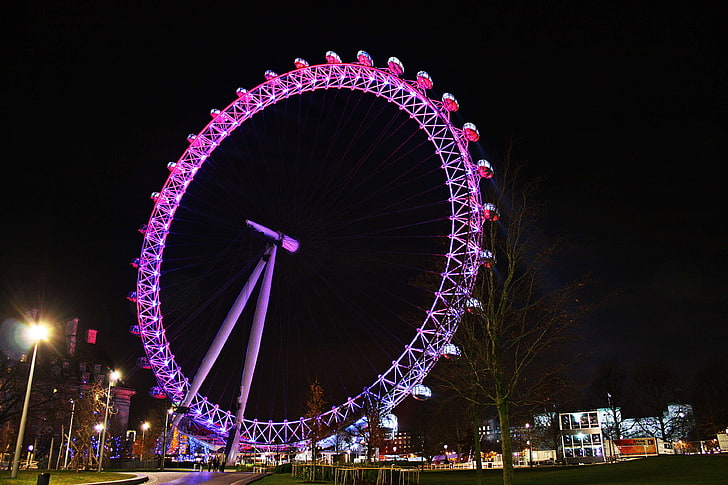 giant ferris wheel, london uk, millennium wheel, the london eye at night, HD wallpaper