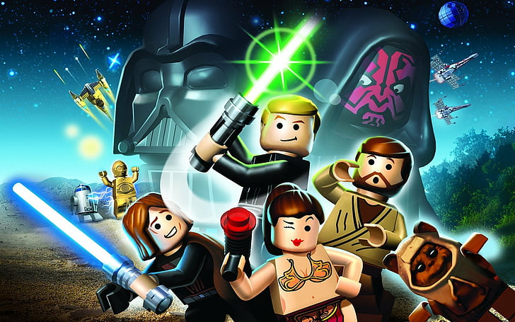 Lego, LEGO Star Wars: The Complete Saga, Anakin Skywalker, C-3PO, Darth Maul, Darth Vader, Ewok, Luke Skywalker, Obi-Wan Kenobi, Princess Leia, R2-D2, HD wallpaper