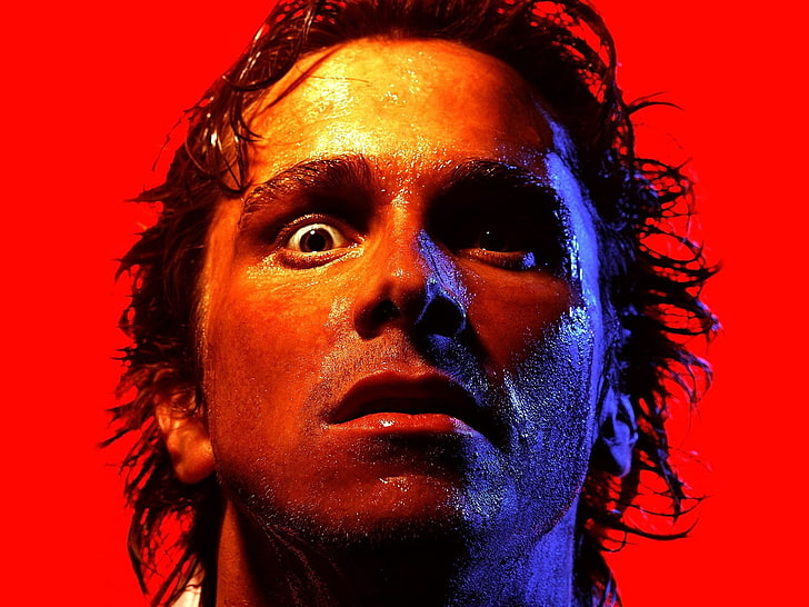 men christian bale actors faces red background 1600x1200  People Actors HD Art , men, Christian Bale, HD wallpaper