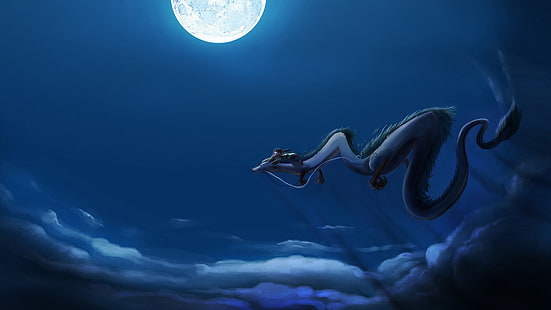 dragon illustration, anime, Studio Ghibli, Spirited Away, Haku, dragon, HD wallpaper HD wallpaper