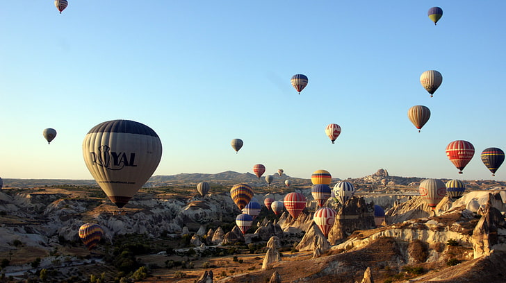 مجموعة منطاد الهواء الساخن ، بالونات الهواء الساخن ، تركيا، خلفية HD