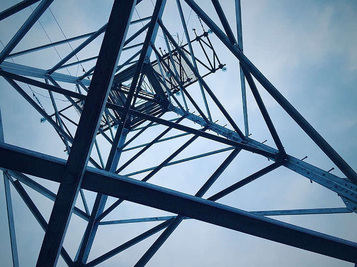electricity, energy, low angle shot, perspective, power, power line, steel, tower, voltage, wire, HD wallpaper