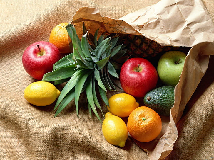 تفاح ، ليمون ، برتقال ، كمثرى ، فواكه ، طعام ، فواكه متنوعة ، تفاح ، ليمون ، برتقال ، كمثرى ، فاكهة، خلفية HD