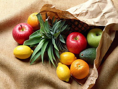 Äpfel, Zitrone, Orange, Birne, Obst, Lebensmittel, verschiedene Früchte, Äpfel, Zitrone, Orange, Birne, Obst, HD-Hintergrundbild HD wallpaper