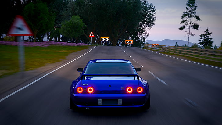 carro, veículo, Nissan, GT-R, linha do horizonte, azul, azul, Forza, horizonte, Forza Horizon 4, HD papel de parede