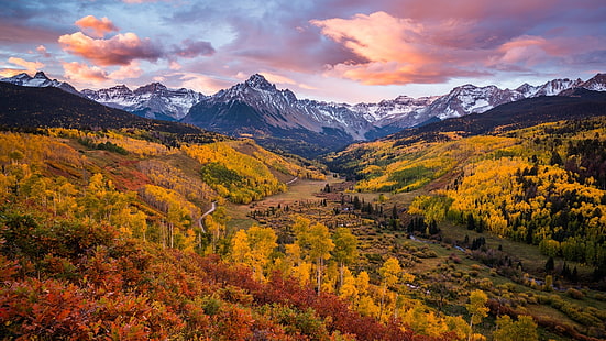 есенни цветове, есенен пейзаж, планини Сан Хуан, диапазон на снефелите, планинска верига, Колорадо, планина, Съединени щати, есен, планински снефели, MT снефели, долина, HD тапет HD wallpaper