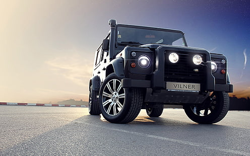 Vilner Land Rover Defender, black Jeep SUV, Cars, Land Rover, jeep, HD wallpaper HD wallpaper