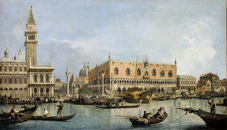 pintura de prédio pintada de marrom, óleo, quadro, Veneza, lona, ​​