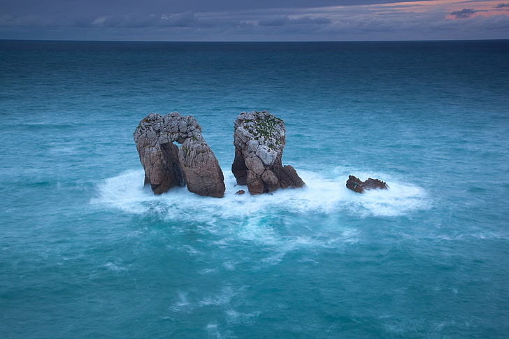 mar, rochas, horizonte, natureza, HD papel de parede