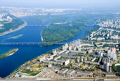 Ucrânia, cidade de Kiev, Ucrânia, casa, rio, ponte, Kiev, topo, cidade, foto, HD papel de parede HD wallpaper