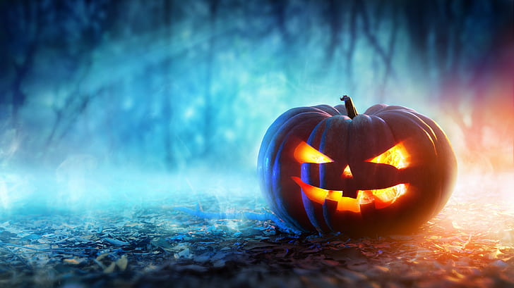 dynia, Halloween, głębia ostrości, sztuka cyfrowa, Jack O 'Lantern, Tapety HD