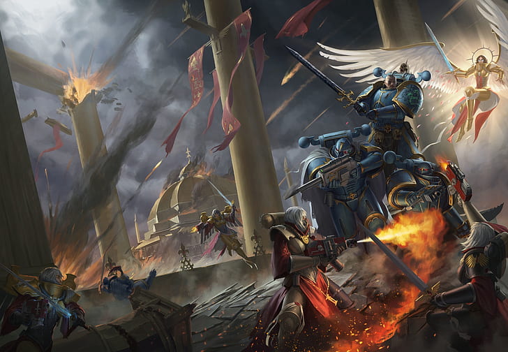 Warhammer, Warhammer 40K, Angel, Battle, Space Marine, Sword, Warrior, HD wallpaper