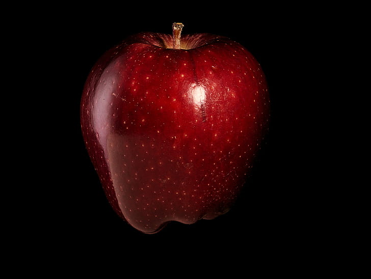 ripe Apple fruit, Red, ripe, Apple, fruit, black, food, black Background, freshness, organic, HD wallpaper