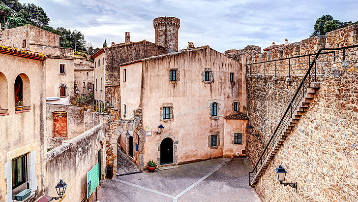 street, europe, spain, girona, roof, alley, tourism, window, building, catalonia, tossa de mar, historic site, village, history, medieval architecture, wall, sky, town, HD wallpaper