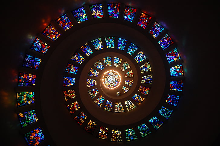 Stained glass, Spiral ceiling, HD, HD wallpaper