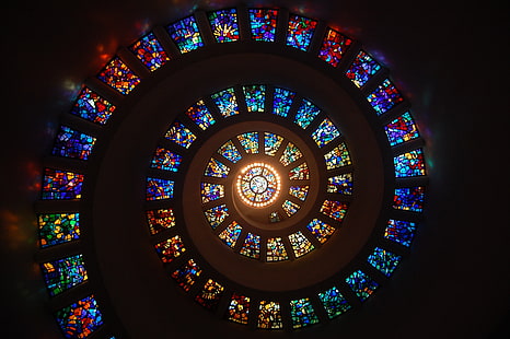 Stained glass, Spiral ceiling, HD wallpaper HD wallpaper