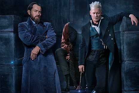 Fantastic Beasts The Crimes of Grindelwald 2018, affisch, Jude Law, film, man, fantasi, fantastiska odjur, Grindelwalds brott, blå, skådespelare, Johnny Depp, HD tapet HD wallpaper