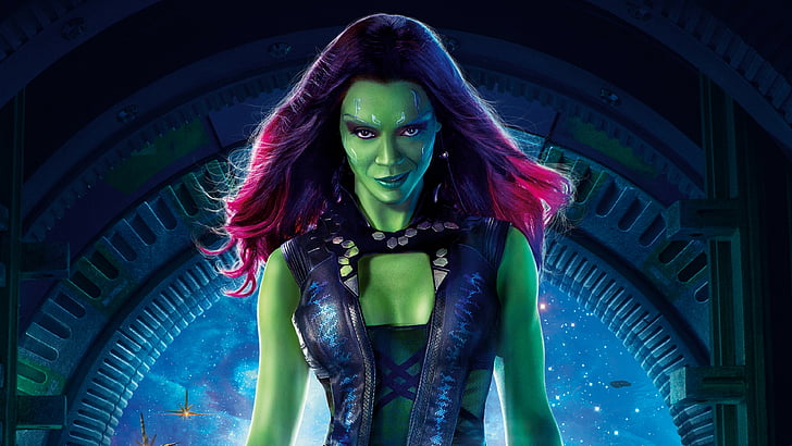 Guardians of the Galaxy Vol 2, Gamora, raccoon, Zoe Saldaña, best movies, HD wallpaper