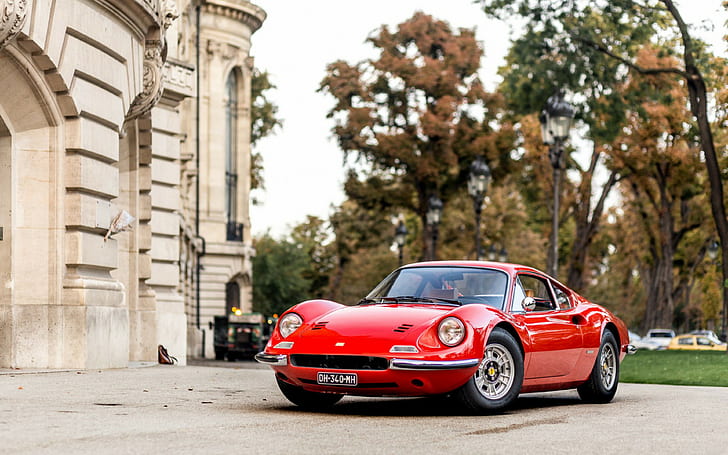 ferrari, dino backgrounds, 206, gt, red, front view, HD wallpaper