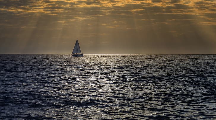 море, лъчи, яхта, Рони Олсон, HD тапет