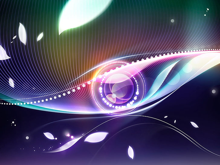 ilustrasi bulat ungu, lensa, cahaya, beraneka warna, Wallpaper HD