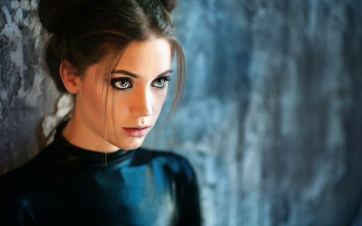 xenia kokoreva women face brunette eyes blurred long hair model fahrbar, HD wallpaper