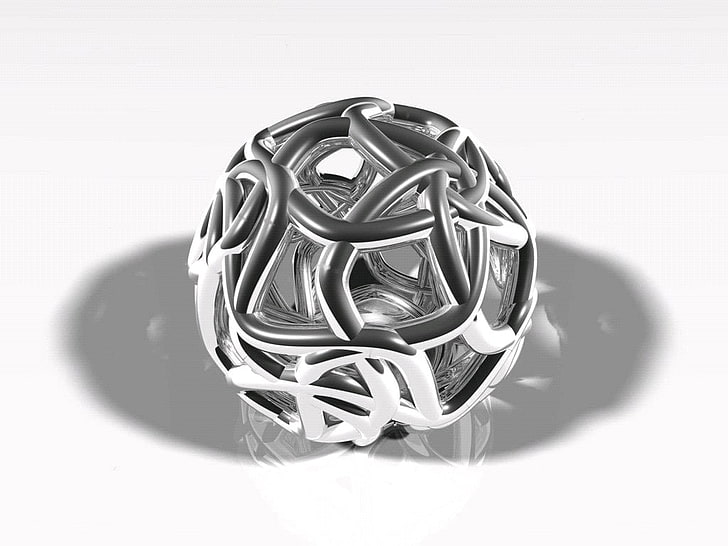 palla color argento, arte digitale, 3D, oggetto 3d, frattale, Sfondo HD