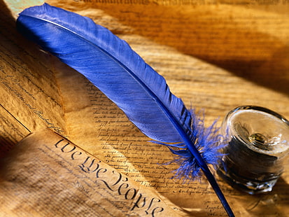 plume bleue, stylo, encre, papier, lettre, Fond d'écran HD HD wallpaper
