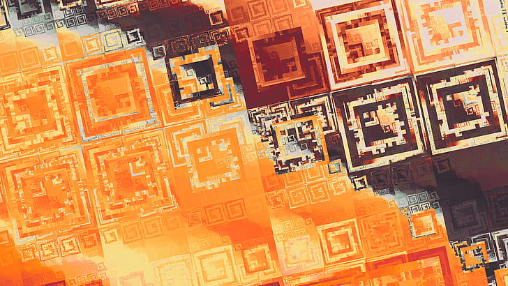 fraktal, oranye, abstrak, persegi, seni digital, karya seni, Wallpaper HD