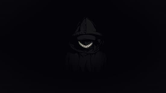  minimalism, dark, scary face, smile, tooth, Hooded Jacket, anime boys, Anonymous, cape, Photoshop, HD wallpaper HD wallpaper