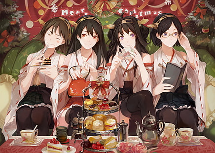 Anime, Kantai Collection, Haruna (Kancolle), Hiei (Kancolle), Kirishima (Kancolle), Kongou (Kancolle), วอลล์เปเปอร์ HD HD wallpaper