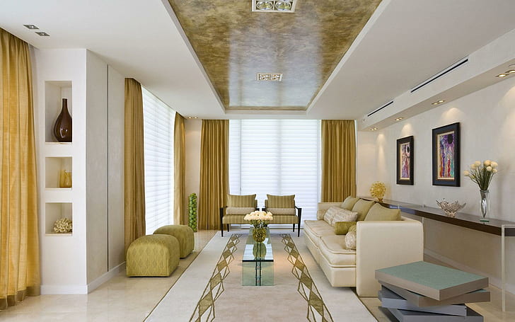 Soggiorno design, set soggiorno beige e verde, fotografia, 1920x1200, camera, casa, design, soggiorno, Sfondo HD