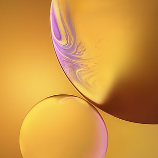 Bubbles, żółty, iPhone XR, iOS 12, Stock, HD, Tapety HD HD wallpaper