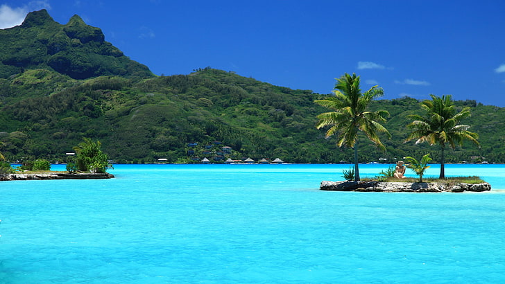 자연, 바다, 열대, 카리브 해의, 섬, 작은 섬, 물, 대양, 라군, 만, 하늘, 연안, 관광 여행, 보라 보라, HD 배경 화면
