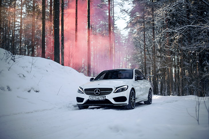 white Mercedes-Benz sedan, winter, car, machine, auto, city, fog, race, tale, red, sports car, need for speed, Russia, Mercedes, cars, smoke, nfs, coupe, Empire, new, Mercedes Benz, AMG, sport car, need 4 speed, saint-petersburg, mercedes c63 amg, mercedes c63, spb, sport cars, ee team, smoke bomb, nfs mw, Mercedes AMG, mercedes c сlasse, need for sped, need for speed 2, red smoke, evil empere, mercedes c450 amg, mercedes c, c450, HD wallpaper