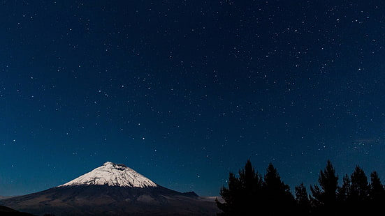 небо, гора, ночь, ночное небо, звездная ночь, звездная звезда, HD обои HD wallpaper