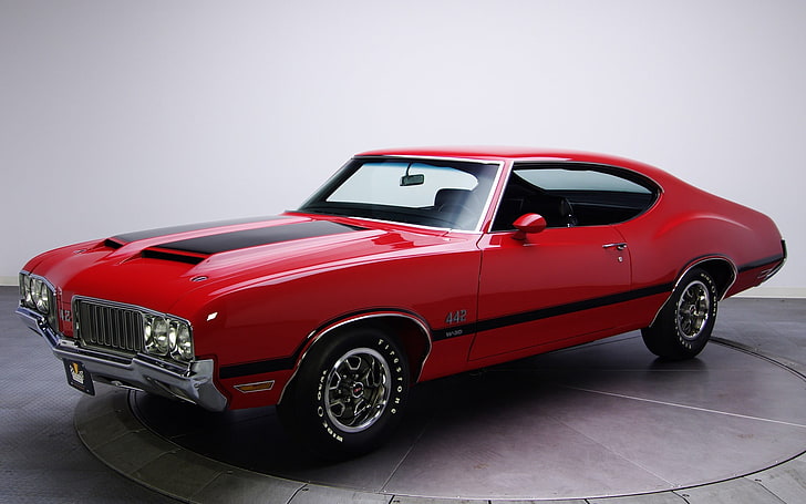 red Chevrolet Camaro Iroc-Z coupe, oldsmobile 442, red cars, vehicle, car, HD wallpaper