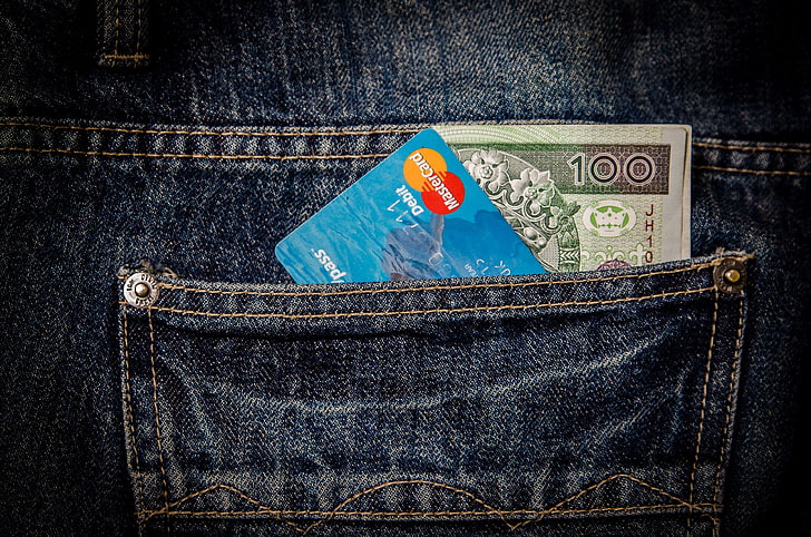 card, cash, debit card, denim, jeans, mastercard, money, pocket, HD wallpaper