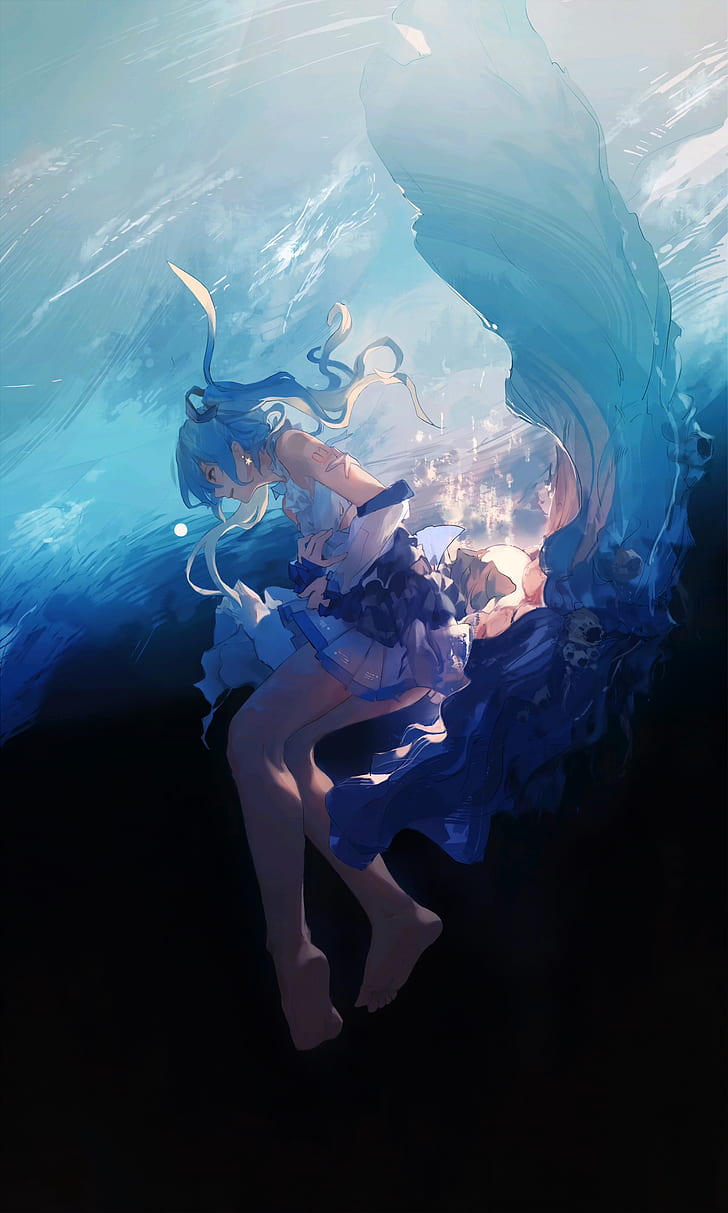 Hatsune Miku, anime, Vocaloid, blue, vertical, HD wallpaper