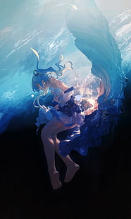 Hatsune Miku, anime, Vocaloid, biru, vertikal, Wallpaper HD HD wallpaper