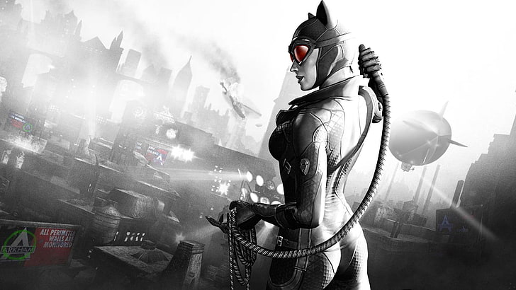 DC Catwoman Illustration, Batman: Arkham City, Catwoman, Superheld, Videospiele, Batman, Stadt, HD-Hintergrundbild