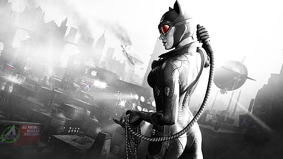 Ilustración de DC Catwoman, Batman: Arkham City, Catwoman, superhéroe, videojuegos, Batman, ciudad, Fondo de pantalla HD HD wallpaper